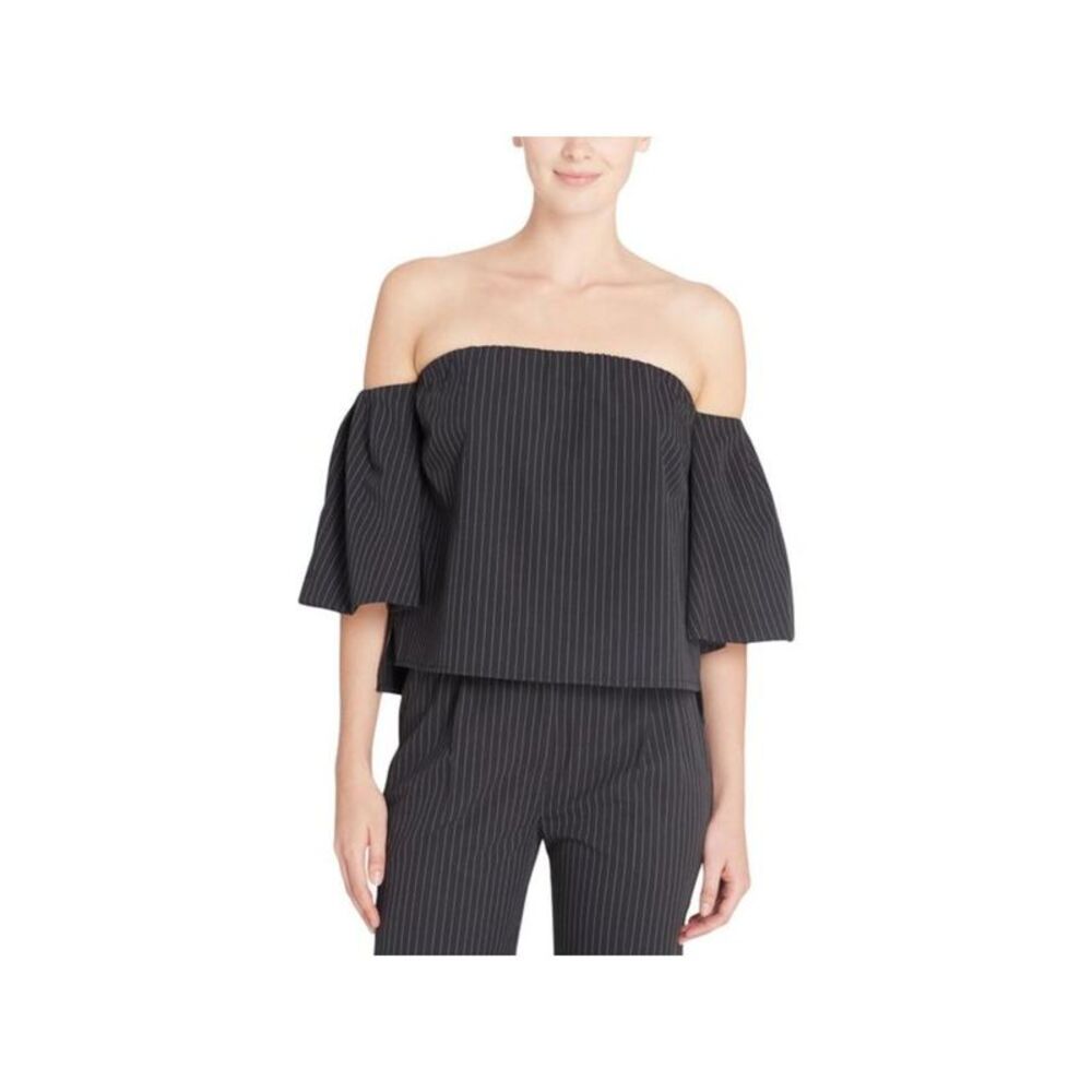 CATHERINE MALANDRINO Womens Black Elastic-band Bell Sleeve Off Shoulder Blouse L